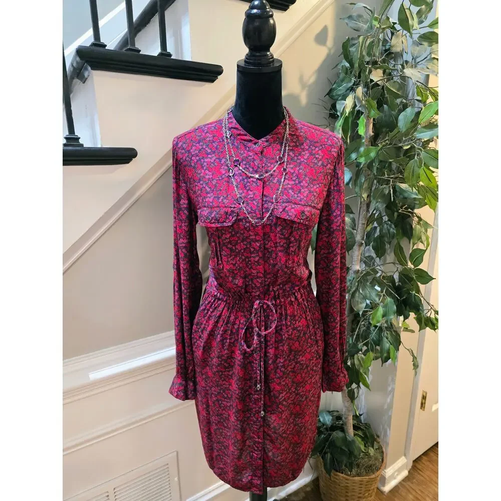 H&M Floral Shirt Dress Women's Size 10 Multicolor Collard Long Sleeves - Picture 2 of 14